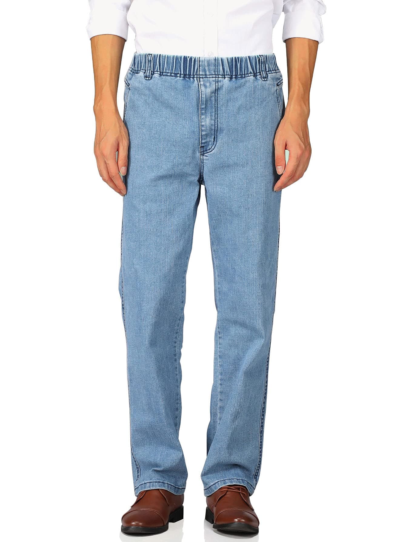 Soojun Mens Casual Loose Fit Elastic Waist Denim Pants, Denim Blue, 38W x 30L