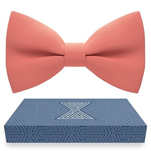 Bow Tie House Men's Classic Pre-Tied Bow Tie Formal Solid Tuxedo (Large, Bright Peach)