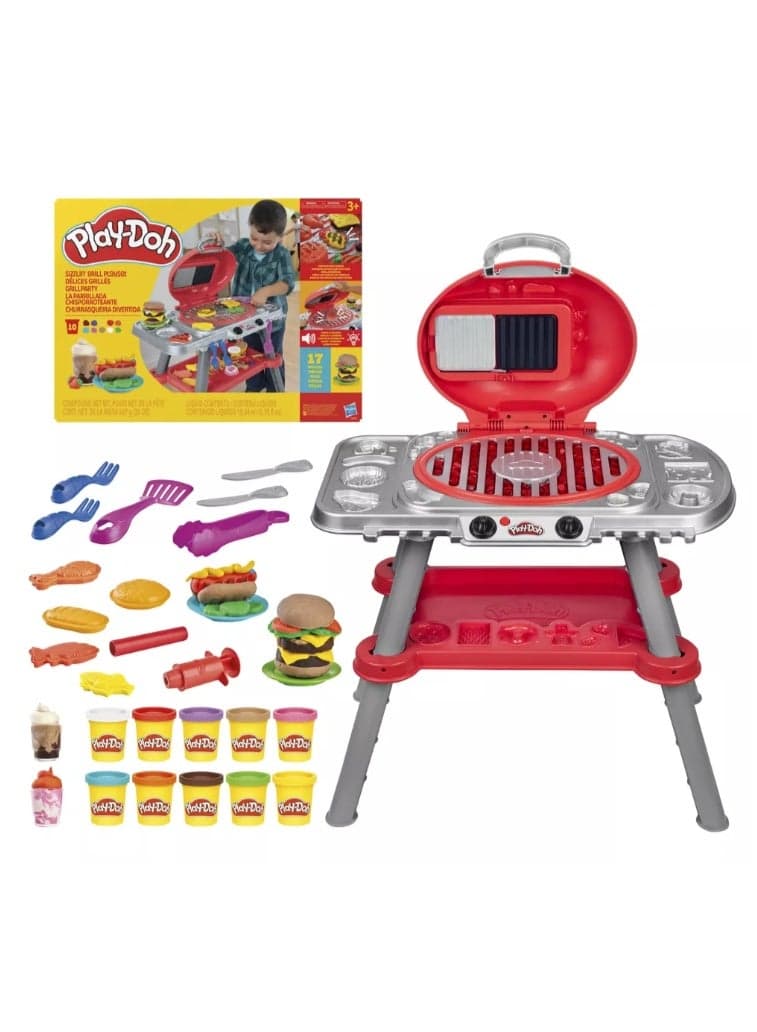Play-Doh Sizzlin’ Grill Playset, 27-Piece Kitchen Toy Set