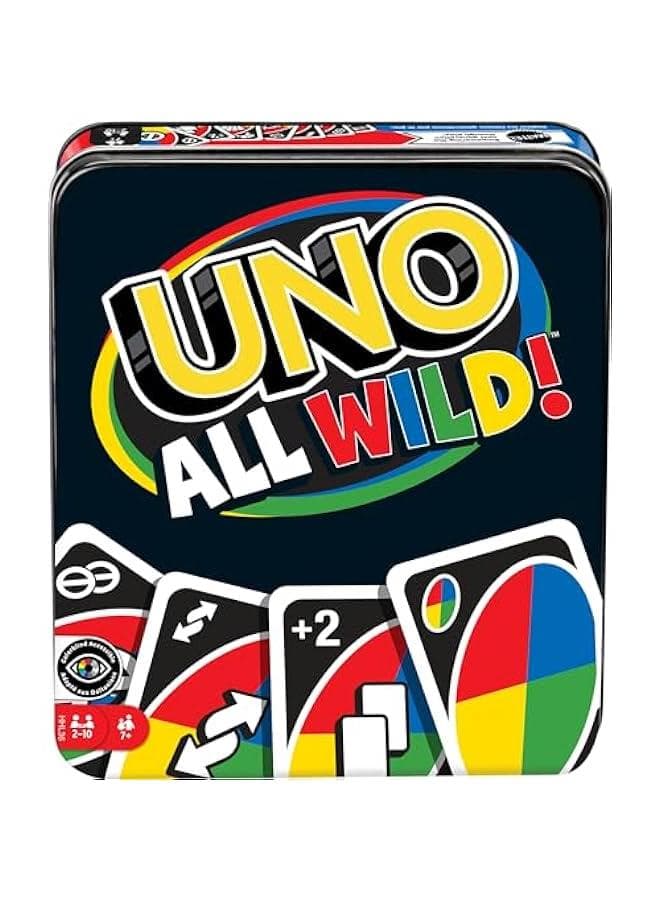 UNO All Wild Card Game for Family, Parties Travel in Collectible Tin Where All Cards Are Wild, 2 to 10 Players ( Exclusive)