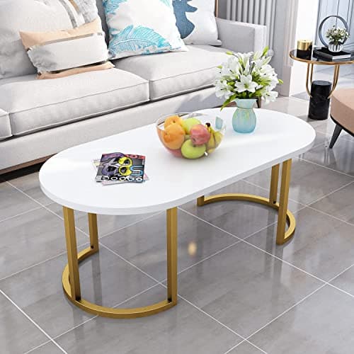 Device Bas with BROWN ART SHOPPEE Engineered Wood Coffee Table, Center Table for Living Room, Modern Round Side Table Design (Single Gold & White)