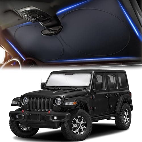 Autovir Windshield Sun Shade for Jeep Fits Wrangler Gladiator Renegade Sahara Rubicon 280T Thickened Front Window Shade UV Sun Blocker Heat Shield Protection Privacy Curtain Jeep Accessories