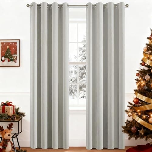 Yakamok Room Darkening Thermal Insulated Light Blocking Blackout Curtains, 2 tie Backs Included(52Wx84L,Light Beige,2 Panels)