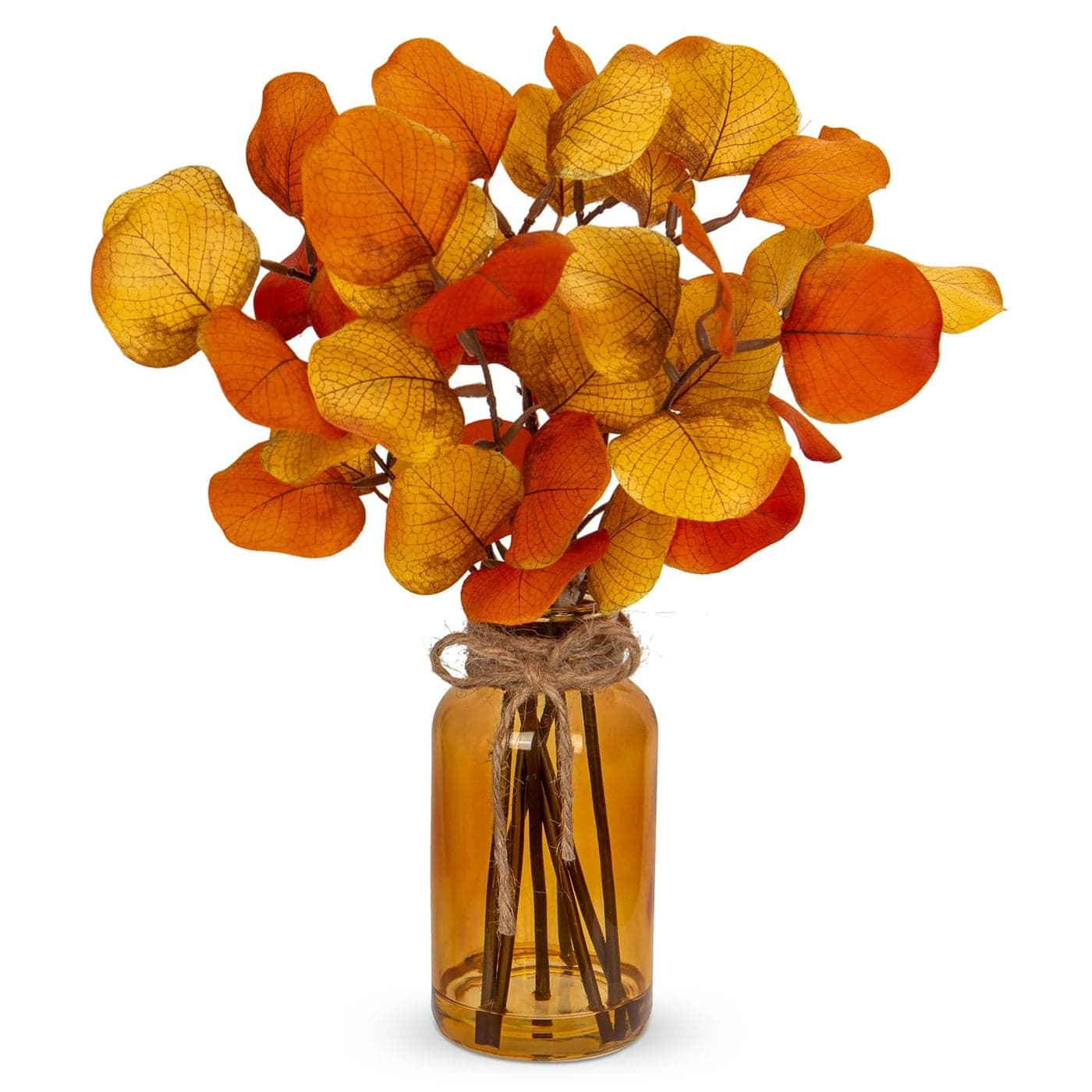 Briful Artificial Eucalyptus Stems in Amber Glass Vase with Faux Water 14 Fake Fall Plant Autumn Leaves for Home Farmhouse Wedding Centerpiece Bathroom Dcor