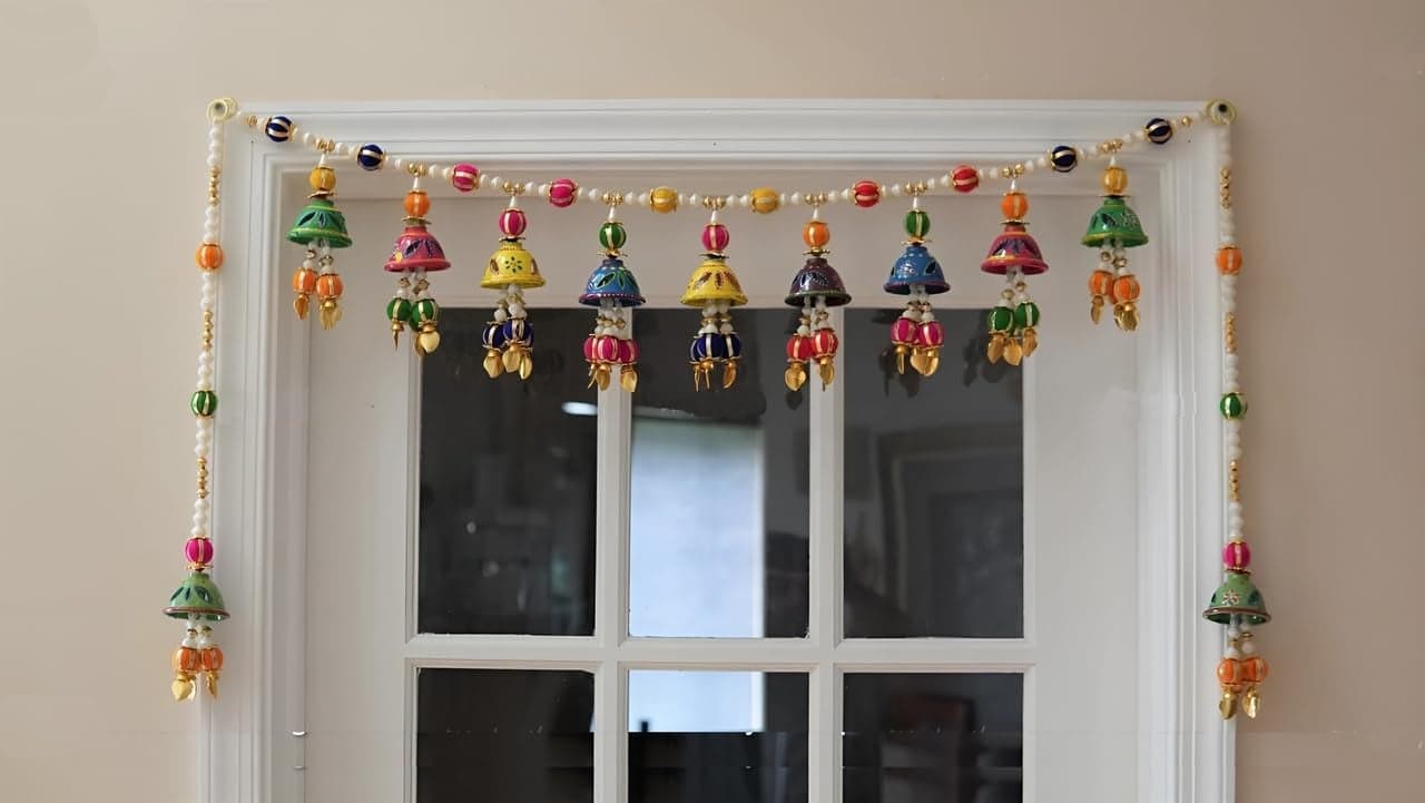 Virushka Rajasthani Style Handmade Hand Painted ToranBandanwar with Side Hangings for Home Decoration