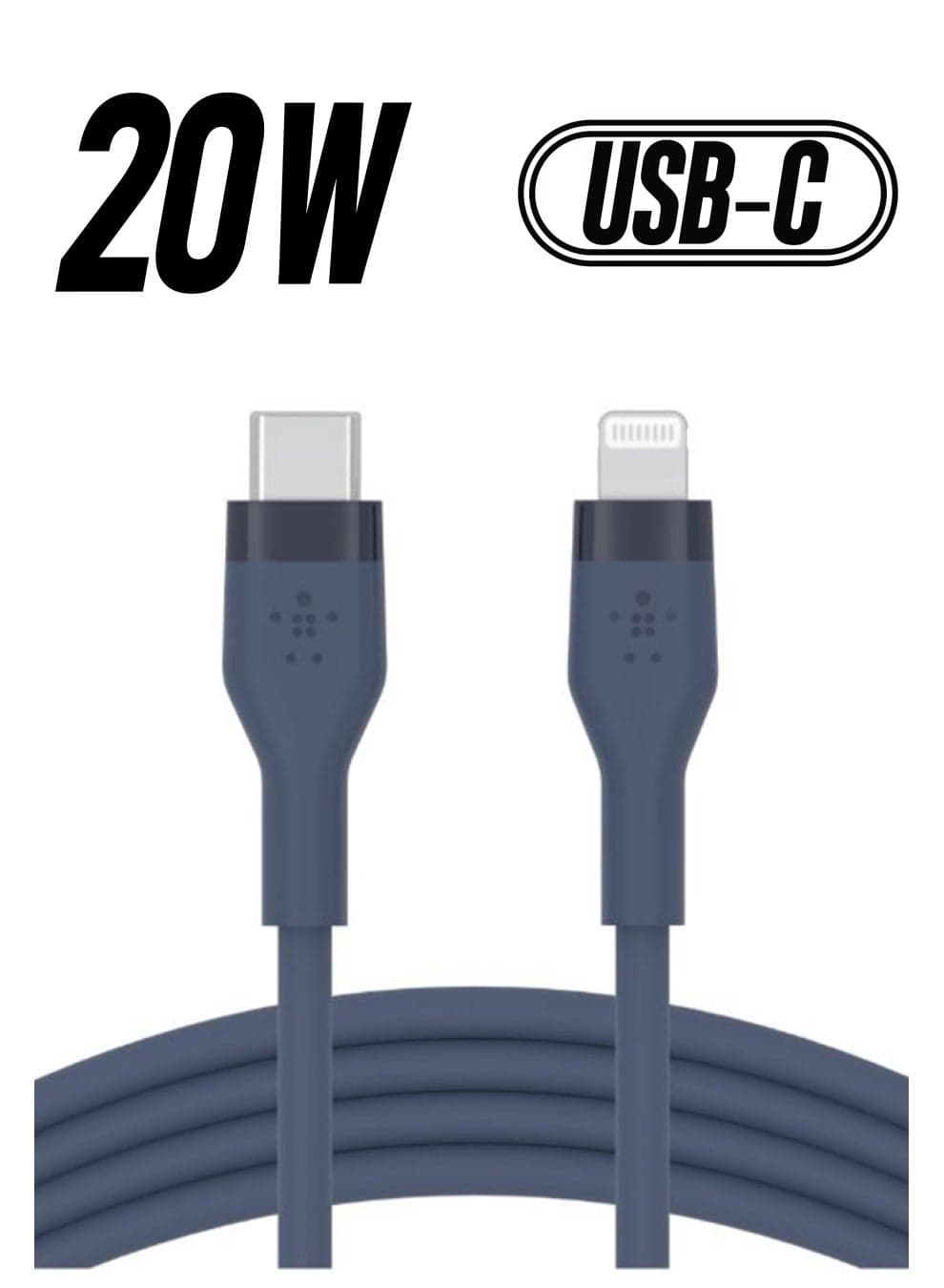 BoostCharge Pro Flex Silicone USB C To Lightning Cable, MFI Certified iPhone Cable 20W Fast Charging Power Delivery For iPhone 15, 14, 13, 12, Pro, Plus, Pro Max, Mini, iPad And More - (1M) Blue