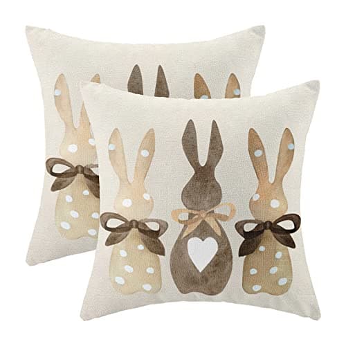 CXMEIFLY Easter Pillow Covers 18 x 18 Inch Set of 2 for Vintage Polka Dot Love Heart Bunny Decor Throw Pillows Spring Bow Rabbit Outdoor Farmhouse Decorative Cushion Cases for Couch Bed Decoration