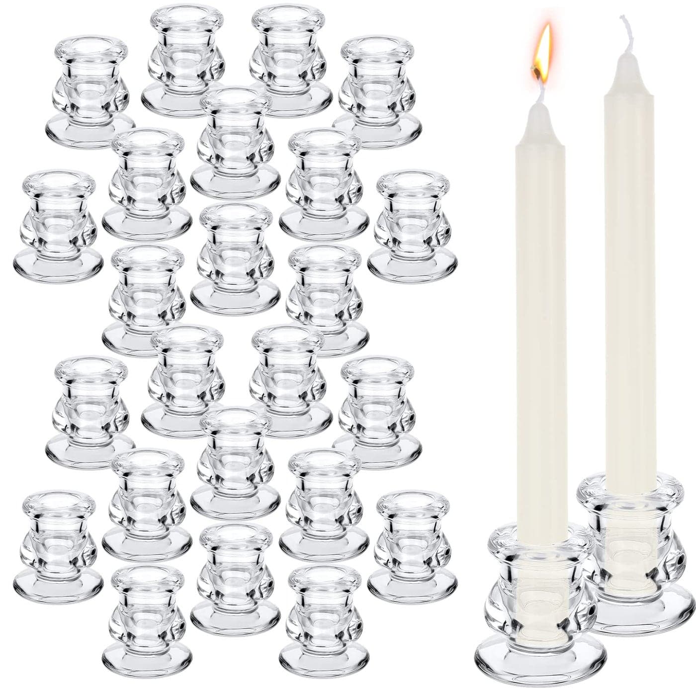 24 Pcs Candlestick Holders Glass Clear Taper Candle Holders 22 High Candle Stick for Wedding Centerpieces Decor Party Supplies