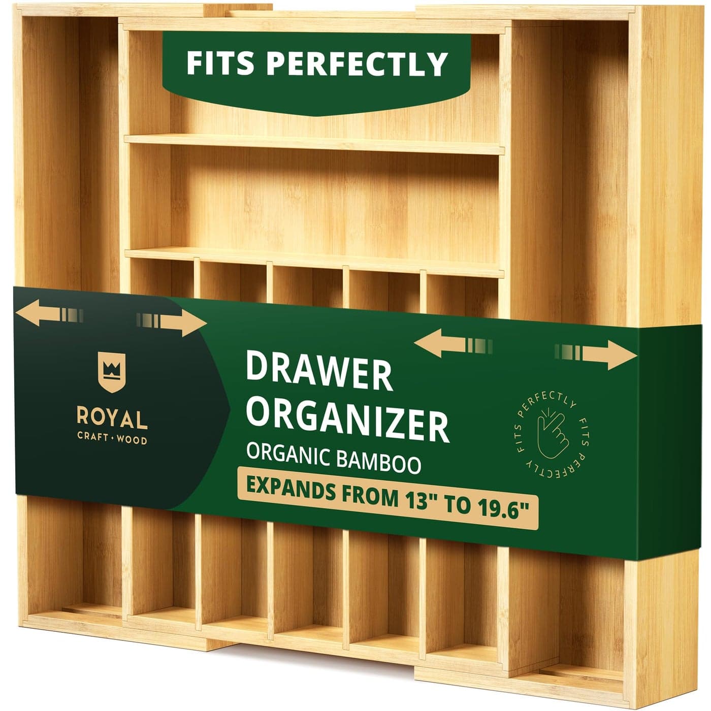 ROYAL CRAFT WOOD Luxury Bamboo Kitchen Drawer Organizer Silverware Organizer Utensil Holder Cutlery Tray Drawer Dividers for Flatware 9 Slot Natural