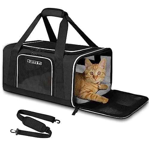 Petskd Pet Carrier 18x13x9.5 Southwest Airline Approved, Pet Travel Carrier Bag for Small Cats and Dogs, Soft Dog Carrier for 1-15 LBS Pets,Dog Cat Carrier with Safety Lock Zipper (Black)