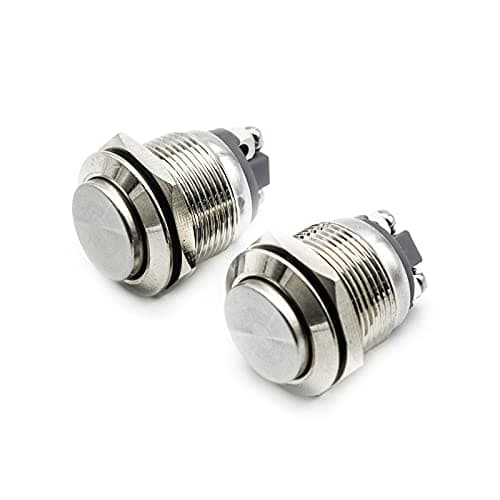 (Pack of 2) 19mm High Round Cap Waterproof Momentary Stainless Steel Metal Push Button Switch High Flush Screw Terminals 250V 5A 1NO SPST for Auto Car Horn Engine Start Doorbell Power Switch