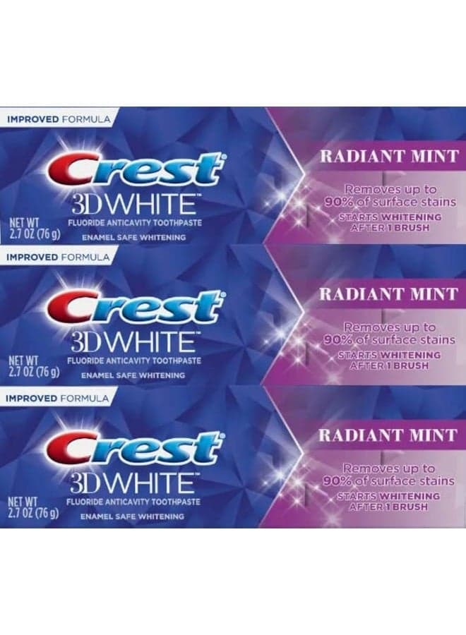 3D White Toothpaste Radiant Mint, 2.7 Oz (76g) - Pack of 3