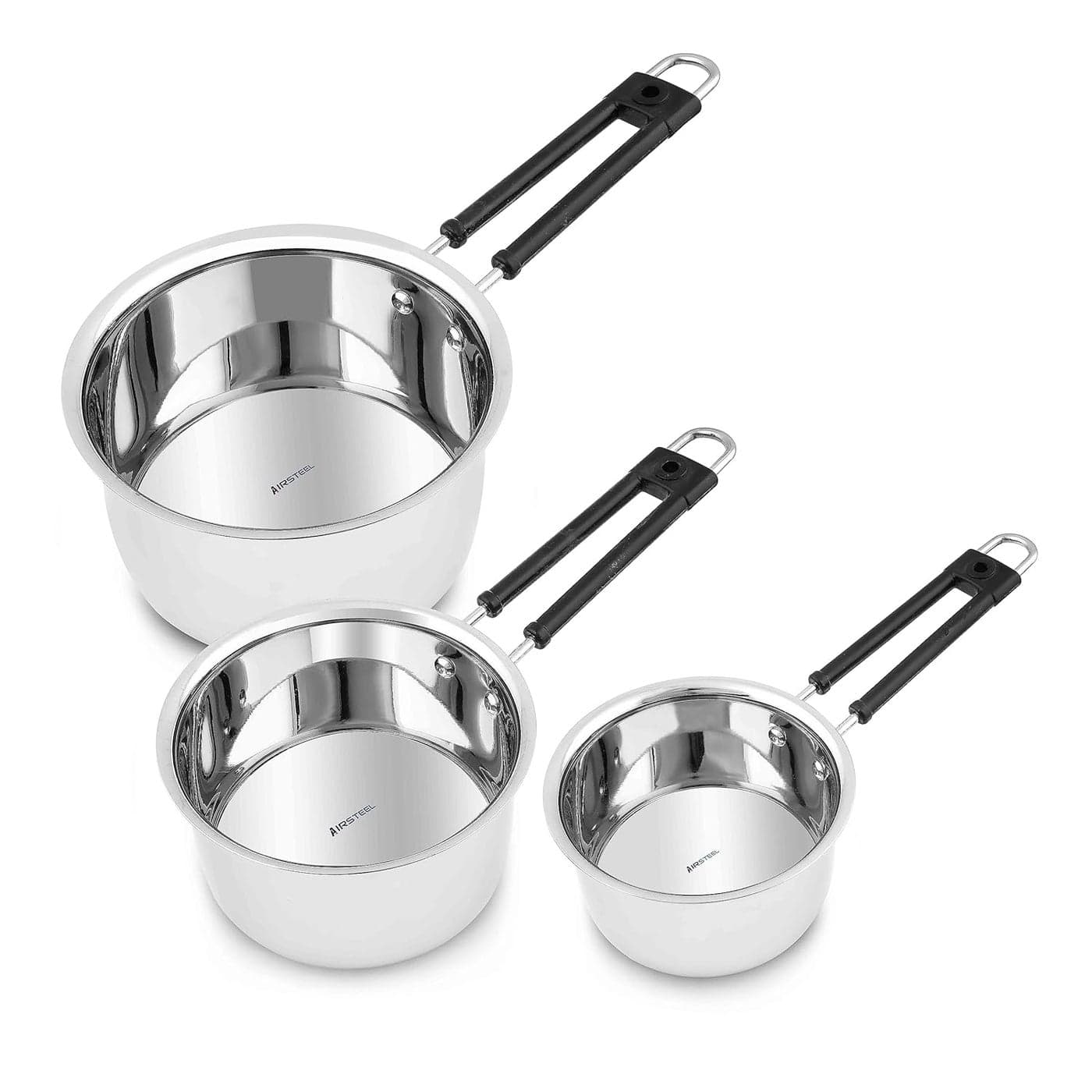 Airsteel Satinless Steel Sauce pan Set of 3 08L 12L 23L