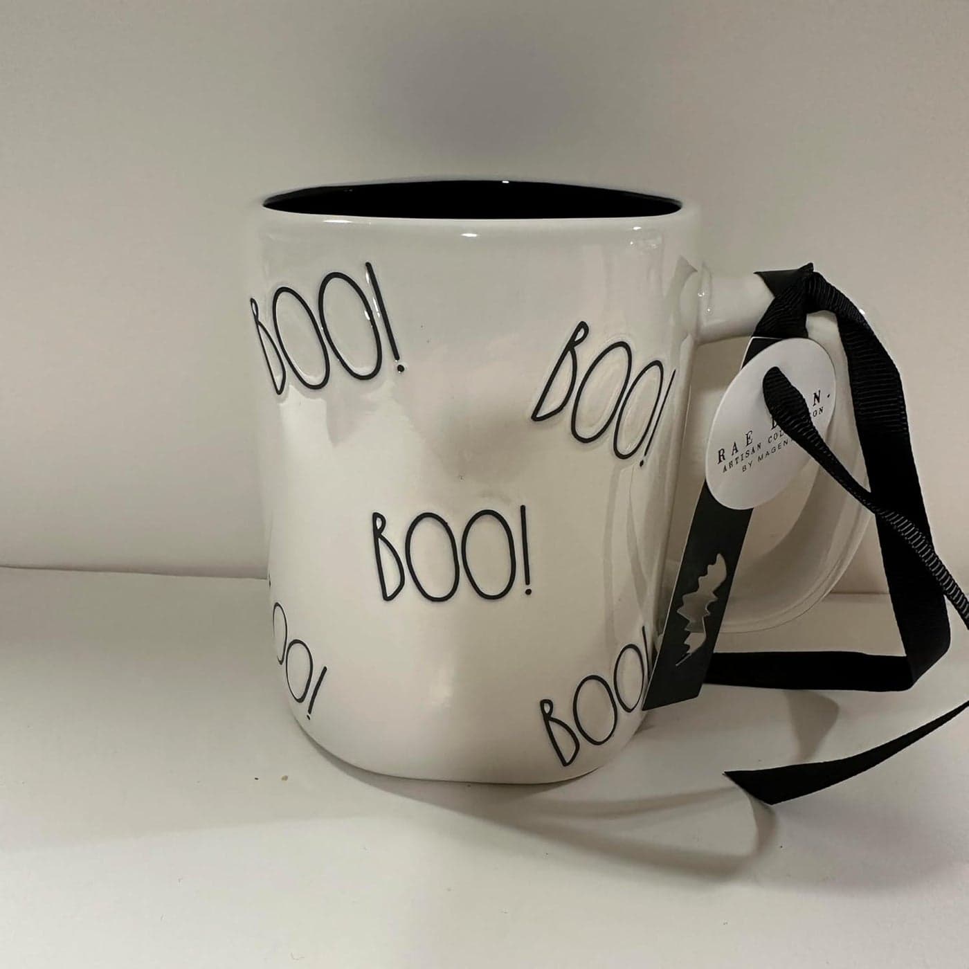 Rae BOO Coffee Mug Allside White Black Inside HALLOWEEN MUG Dunn by Magenta