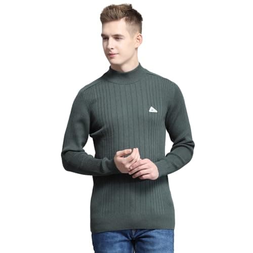 Monte Carlo Mens Solid Olive Mock Neck Full Sleeve Pullover_1240567TN-2472