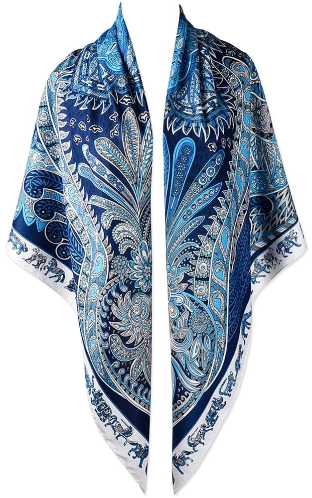 corciova XL 50x50 Large Square Navy Royal Blue White Silk Hair Spanish Scarf Satin Tops for Women Head Wraps Shawl Headscarf