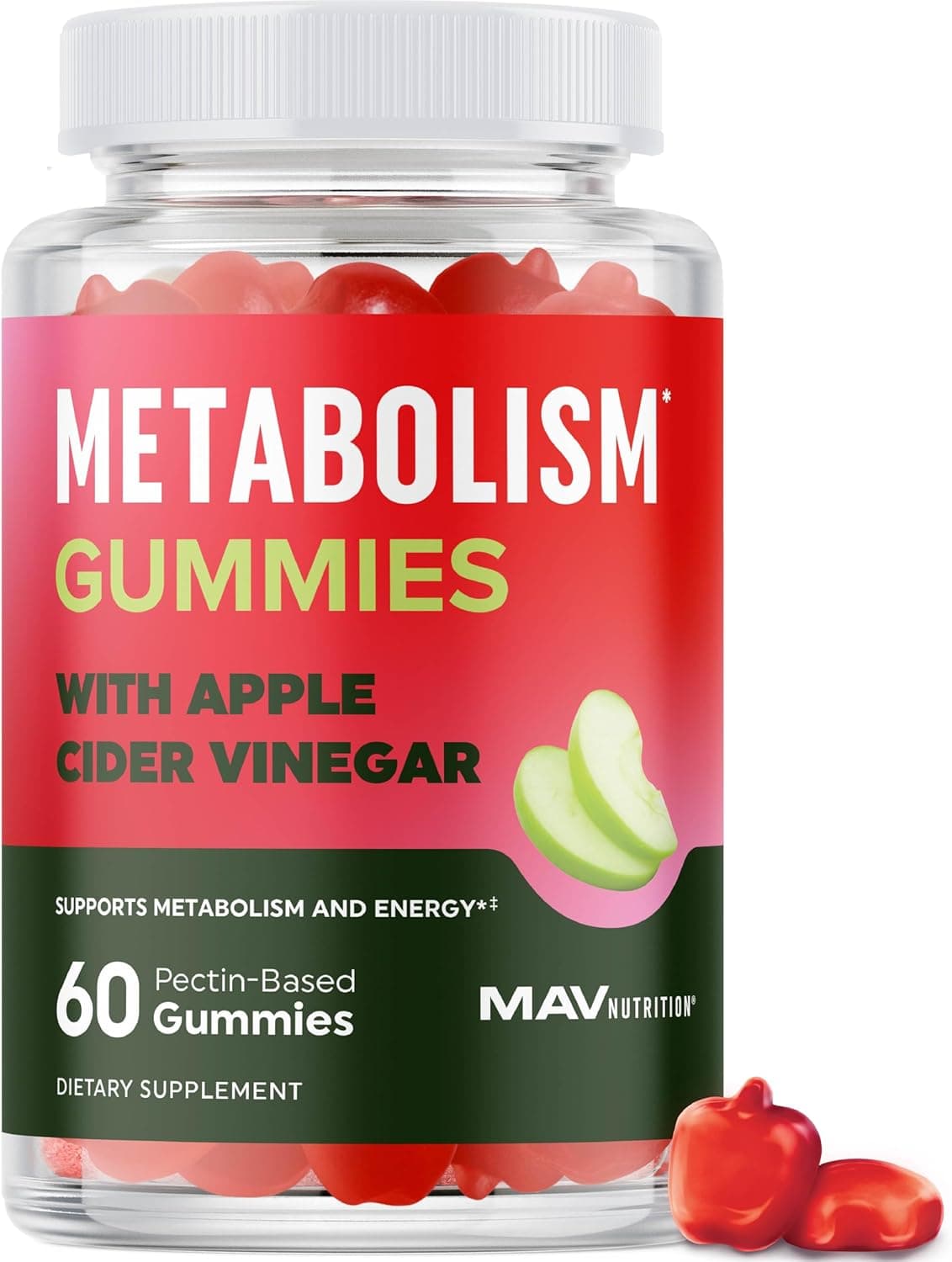 Metabolism Gummies with Apple Cider Vinegar Energy Digestion Lean Body Mass Support Apple Cider Vinegar Gummies with The Mother B12 Folate Metabolism Support for Women Men 60 Ct