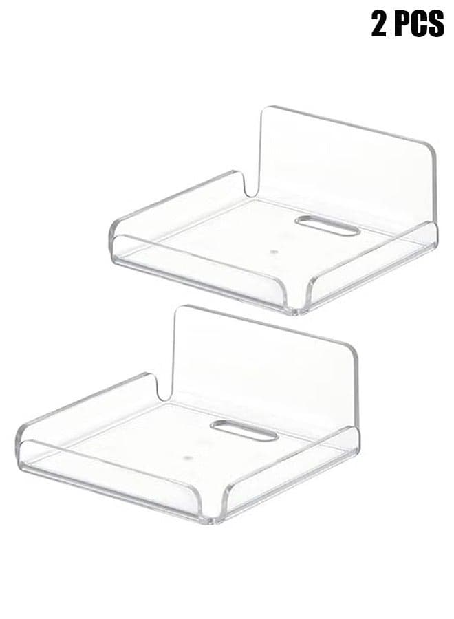Acrylic Floating Small Wall Shelves, Mini Wall Mounted Hanging Display Shelves, Universal Adhesive Shelf Easy to Install No Drill, for Security Cameras, Baby Monitors, Smart Speaker, 2 Pcs