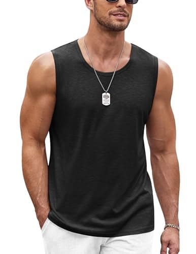 COOFANDY Mens Sleeveless Workout Shirts Bodybuilding USA Flag Tank Top Cut Off Workout Shirt, Black, Small