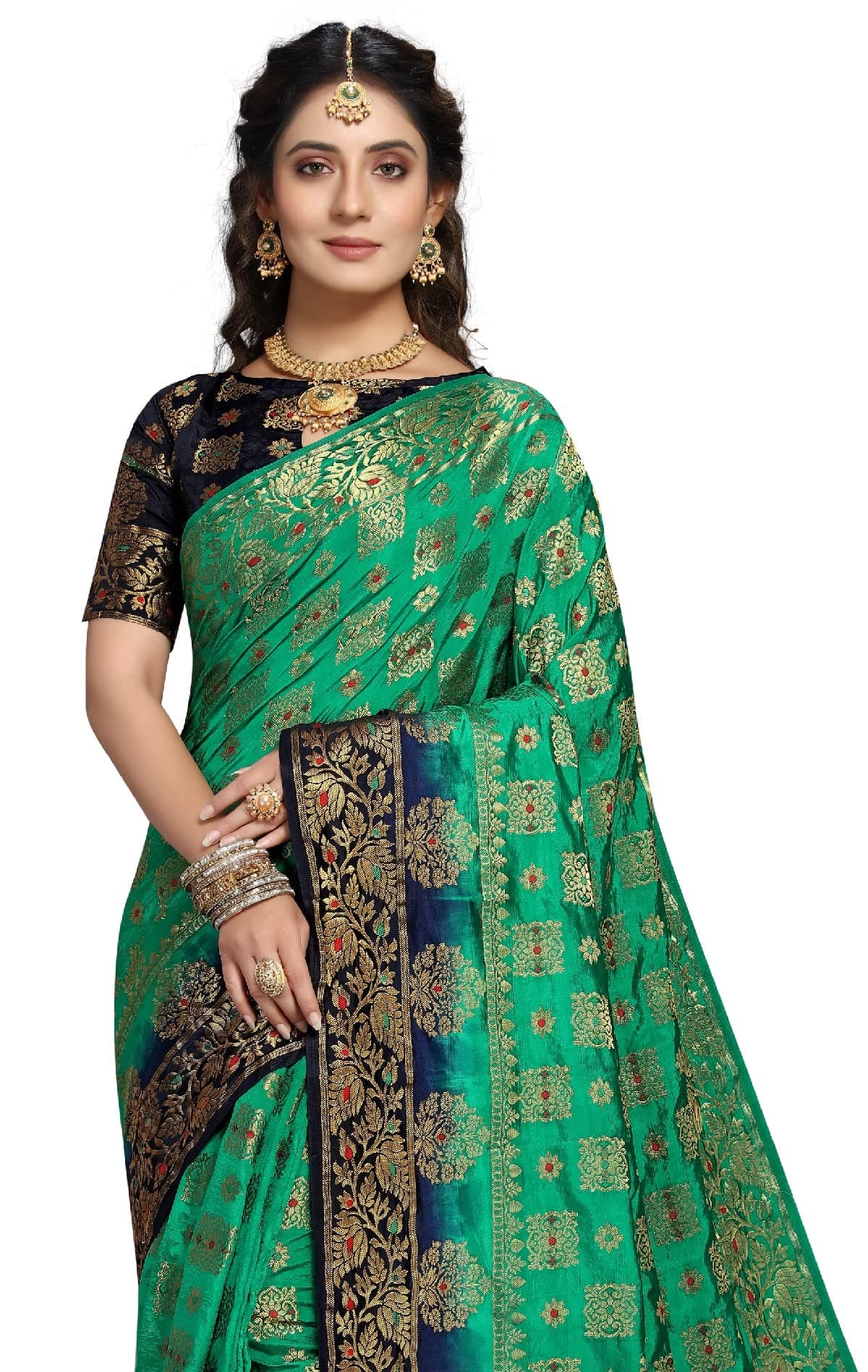 iZibra Sarees for Women Wear Cotton Silk Banarasi Sari Kanjivaram Soft 2024 Pure Mysore Laxmipati Collection Paithani Wedding Original Kanchipuram Pattu Sadi with Blouse Piece (LT312)(Green)