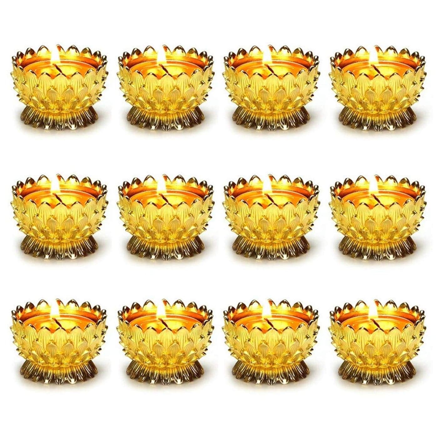 Sziqiqi 12 Pcs Lotus Ghee Lamp Holder Butterlamp Tea Light Holder Tibetan Copper Oil Lamp Altar Supplies Gold