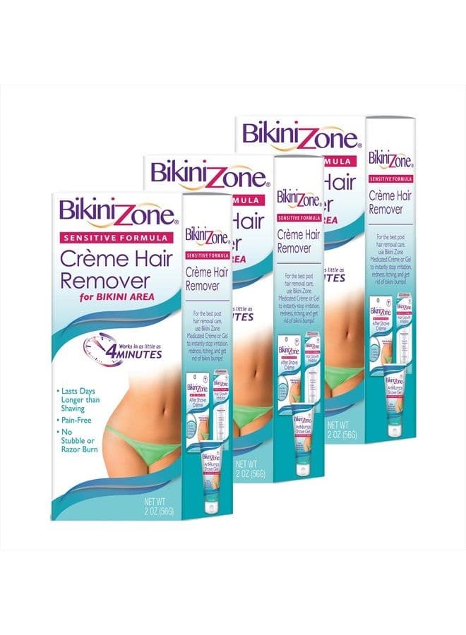 Bikini Creme Hair Remover - Fast Painless Hair Removing Cream (2 oz, Pack of 3)