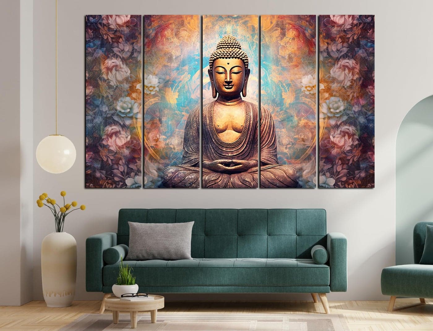 CN RETAILS Lord Buddha Golden Touch painting with frame Big Size(48x30) Wall art for living room,Bedroom,Drawing room,Hotels-Wooden Framed-Digital Painting ss05_05