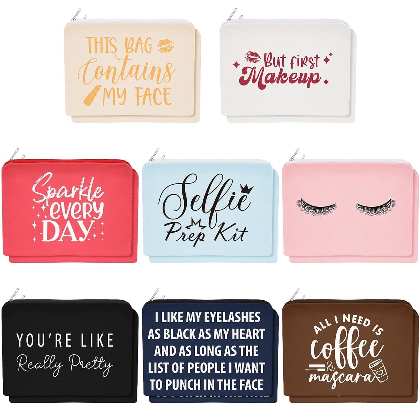 Weewooday 16 Packs Make up Bags Bulk Multicolor Funny Canvas Makeup Bags Travel Cosmetic Inspirational Pouch with Zippers Cotton Toiletry Pouches for Women(Stylish Pattern)