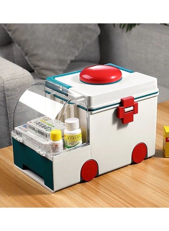 Medicine Storage Box- Double Layer Large-Capacity Family Medicine Box Plastic Medicine Container Box Medical Box Lockable for Home School