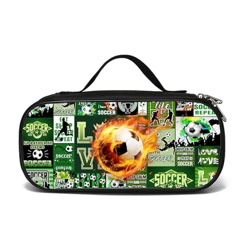 ROVOZAR Soccer Ball Pencil Case for Boys Girls, Sport Pencil Box for Kids Soccer Pen Bag, Large Football Pencil Pouch with Zipper Compartments for Office School