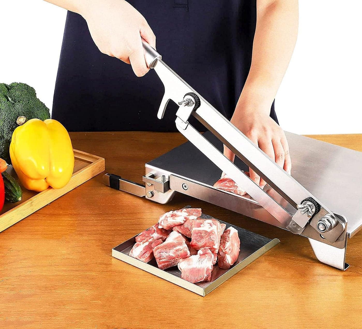 CGOLDENWALL Upgraded Manual Ribs Meat Chopper Slicer Stainless Steel Small Bone Meat Cutter Beef Mutton Household Vegetable Food Slicer Slicing Machine for Home Cooking