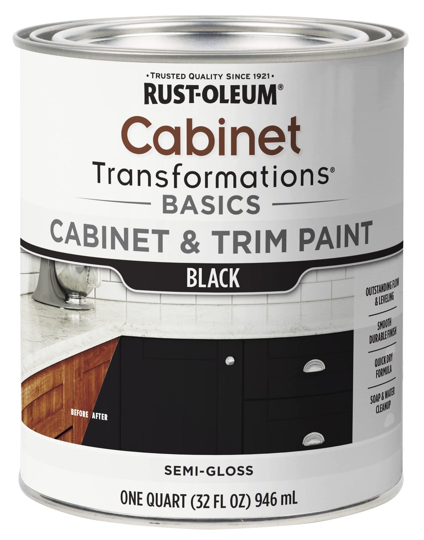 Rust-Oleum 372012 Transformations Basics Cabinet & Trim Paint, Quart, Black