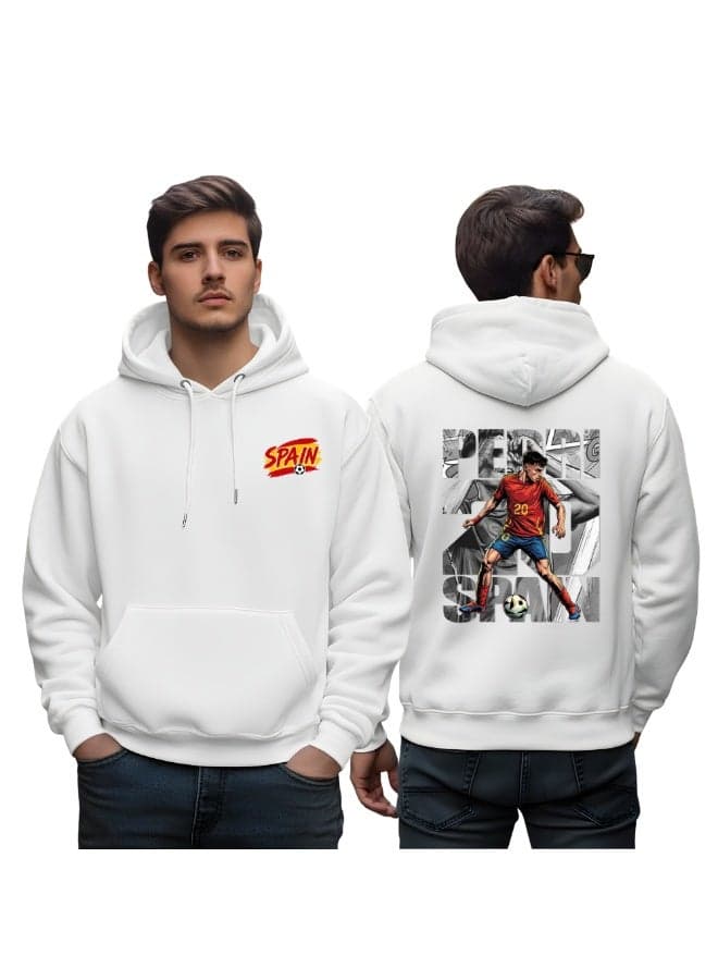 Spain Soccer Player Men's Hoodie | Football Theme Pullover | Long Sleeve Cotton Fabric | Kangaroo Pocket | Casual Outdoor Daily Wear