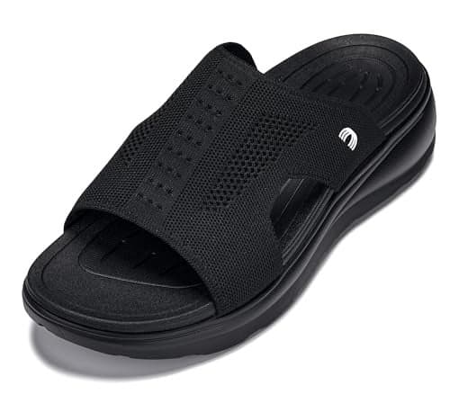 CALTO Men's Invisible Height Increasing Elevator Shoes - Black/Knitted Black Ultra Light-Weight Slip-on Comfort Sandals - 2 Inches Taller - X1657 - Size 12 D(M) US