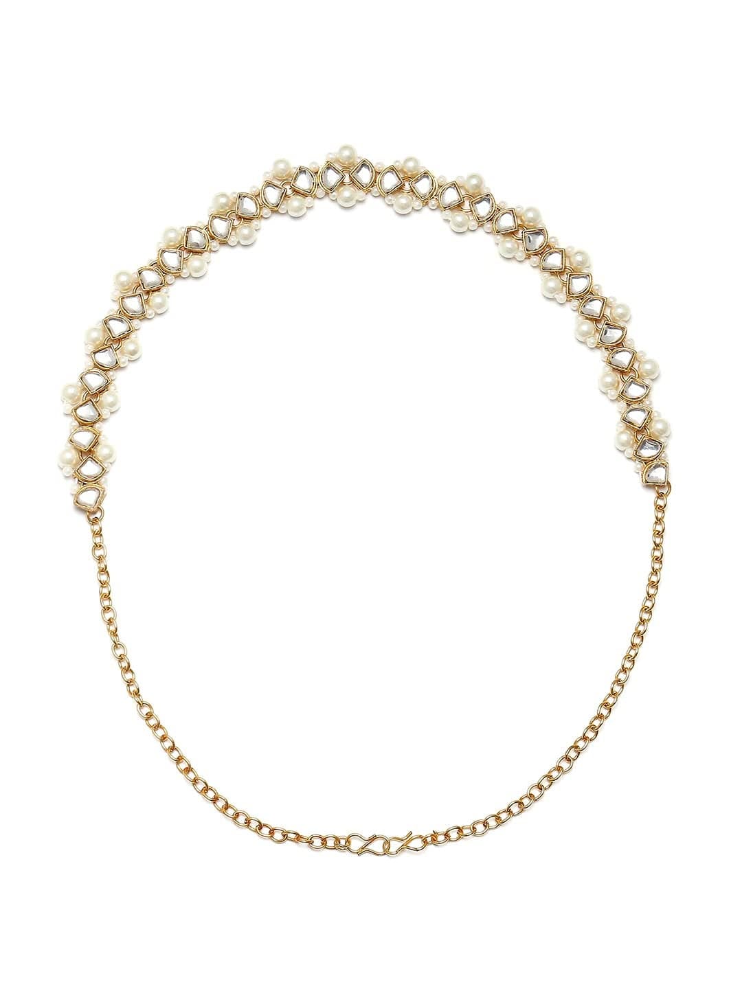 OOMPH Jewellery Gold Tone Kundan & Pearls Ethnic Jadau Hair Chain/Hair Band For Women & Girls Stylish Latest (HVM1_AMR2)