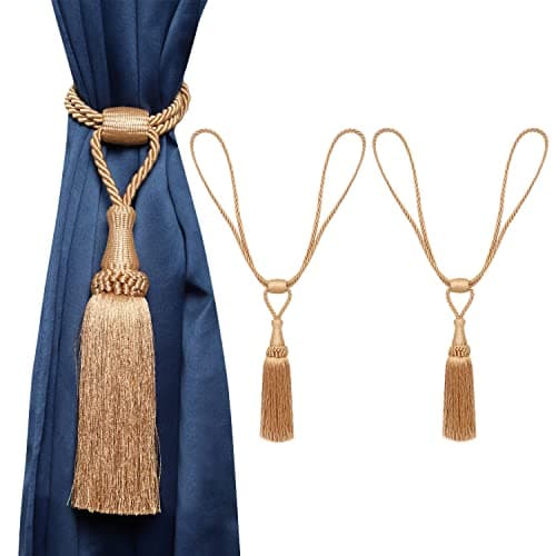 MALOINTEX 2 Pack Curtain Tiebacks Handmade Elegant Curtain Tie Backs Holdbacks with Tassel, Polyester Curtain Tieback for Home Office Hotel Decor - Gold