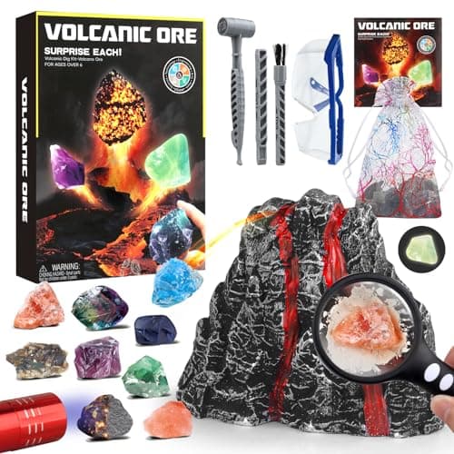 Woumserta Volcano Dig Kit 10 Rocks Excavation Kit Gemstone Rocks for Kids Fossil Volcano Toys Dig Kits for Rocks Collection Volcano Toys for Boys Girls 6 and up Year Old Birthday Gifts