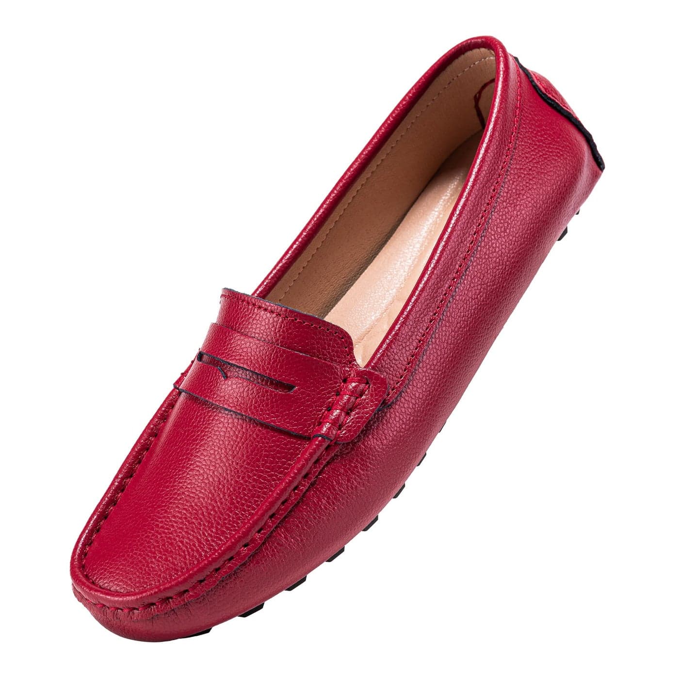 BEAUSEEN Red Penny Loafers for Women Size 8 Genuine Leather Womens Driving Loafers8 US