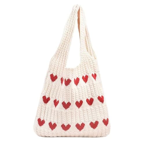 PALAY® Premium Knitted Heart Pattern Tote Bag for woman, Large Soft & Spacious Hippie Beach Bag for Women, Ideal for Work, School, and Casual Outings