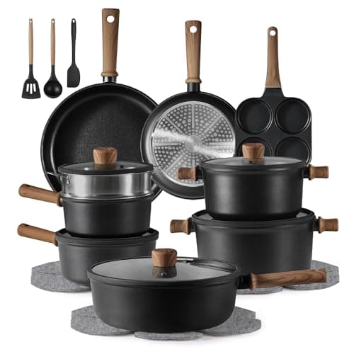 CAROTE 24Pcs Nonstick Kitchen Titanium Cookware Sets, Non stick Pots and Pans set, Induction Cookware Set Black