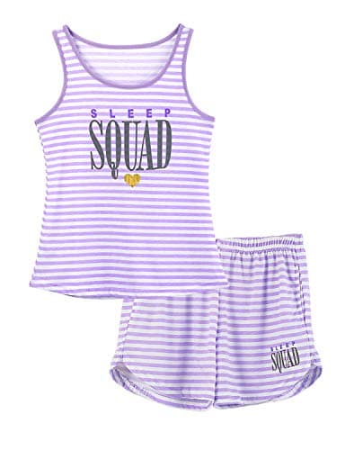 Cozchique Girls Tank Top Pajamas – Size 14 Summer Shorts PJS Set Big Kids Clothes for Tween/Teens Purple Stripe