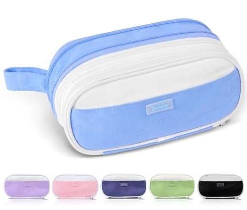 Sooez Large Pencil Case Expandable Pencil Bag with 5 Compartments Big Capacity Canvas Pencil Pouch Organizer with Zipper Portable Stationery Pen Bag Cute Aesthetic School Supplies For Teen Girls
