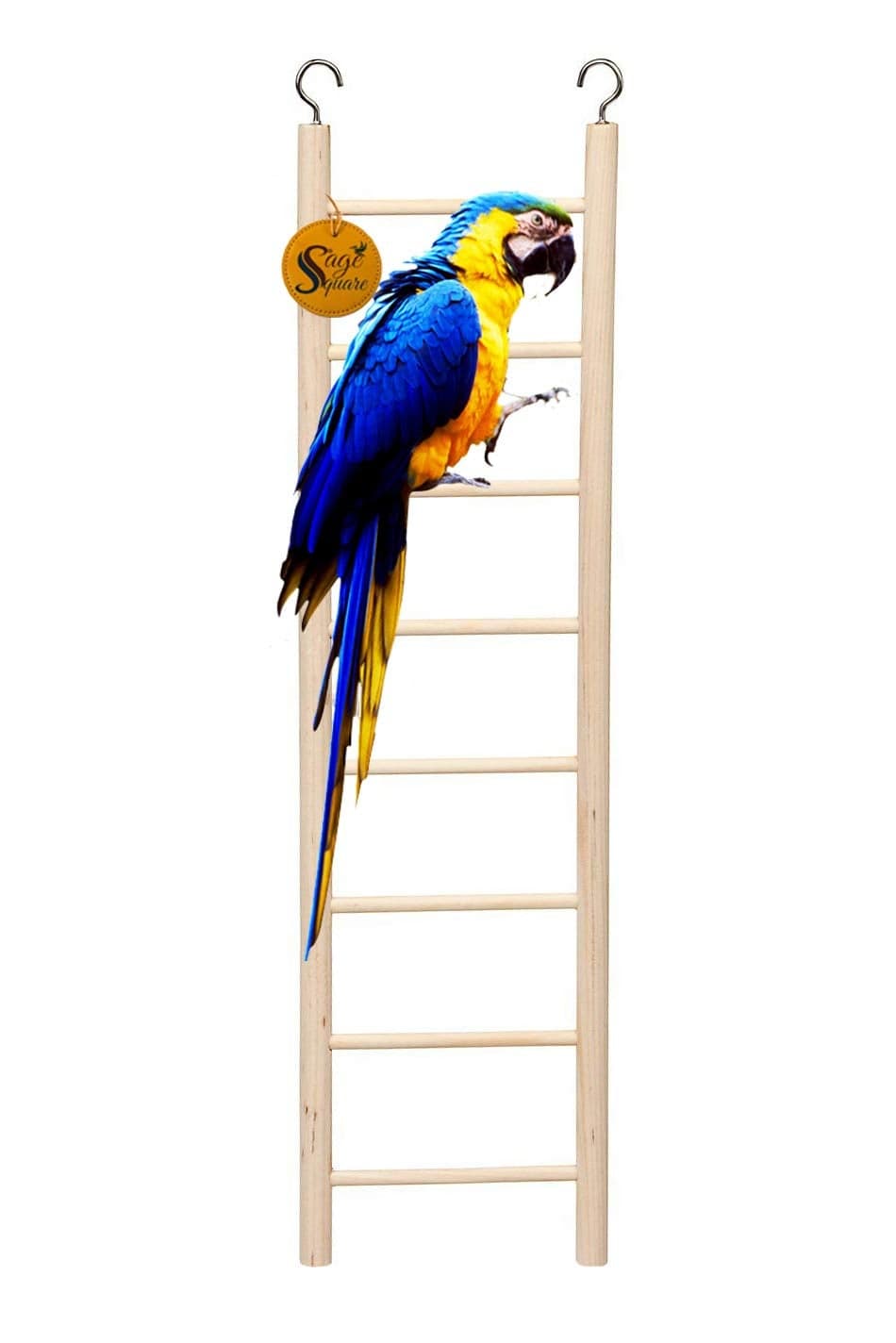 Sage Square Playful Natural Wooden Climbing Ladder Toy for Exercise & Fun || with Hooks to Hang on || for Birds, Parrot, Budgies and Other Small, Medium Large Bird || 8 Level / 38cm