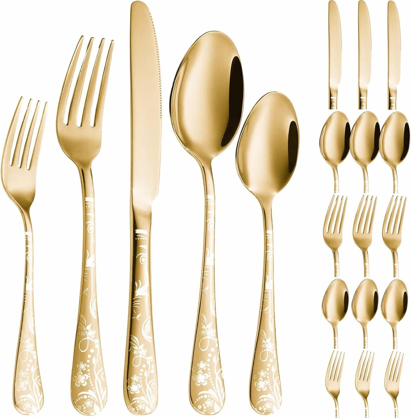 Vilihkc Unique floral pattern Silverware Set Mirror Polished Flatware Set Service for 4 Cutlery Set Stainless Steel Utensil Set for Kitchen Dishwasher Safe20pcs