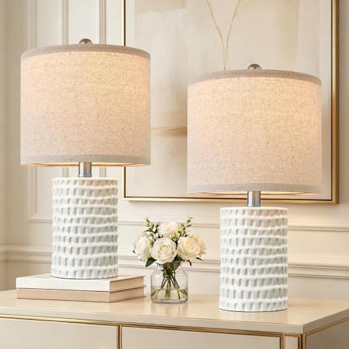 PORTRES 18.25" Modern Accent Ceramic Table Lamp Set of 2 for Bedroom White Desk Decor Bedside Lamps for Living Room Study Room Office Dorm Farmhouse Nightstand Lamp End Table Lamps