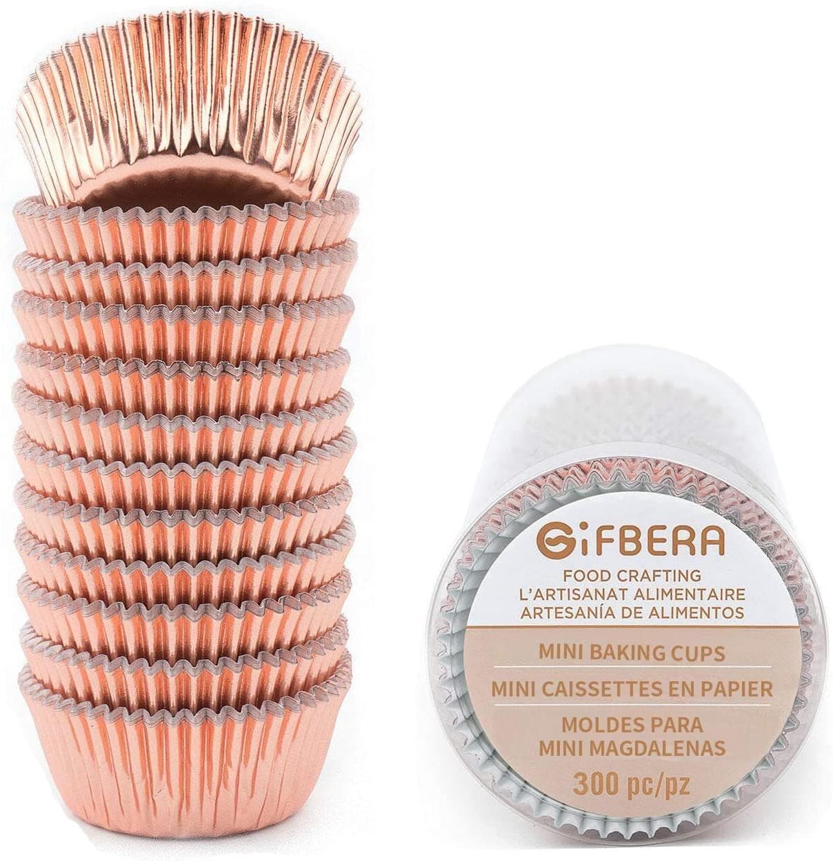 Gifbera Mini Rose Gold Foil Cupcake Liners Metallic Baking Cups 300Count