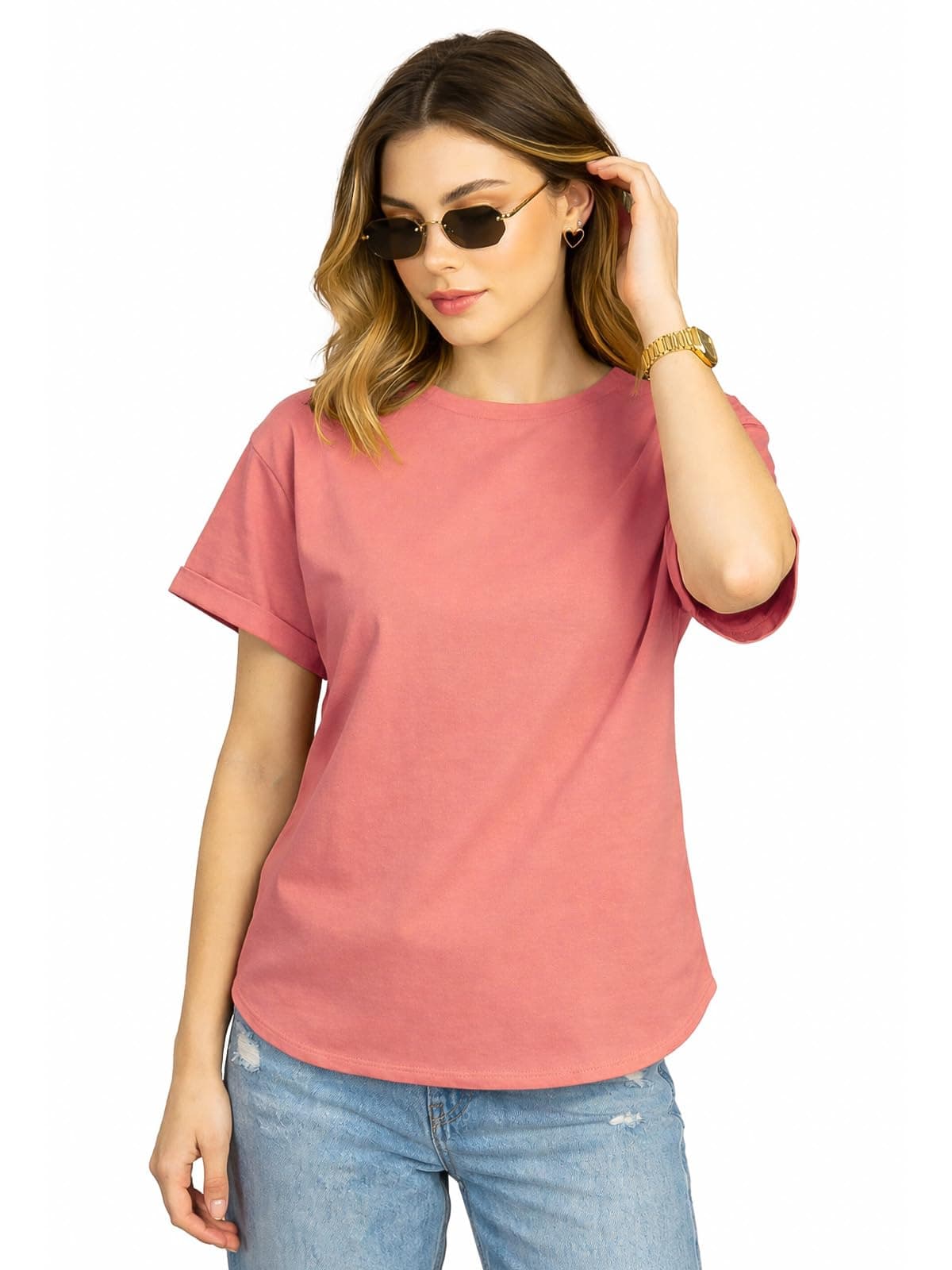 JUNEBERRY® Pure 100% Cotton Oversized Fit Round Neck Half Sleeves Boyfriend T-Shirt for Women & Girls (JTS0324PL41_XXL)