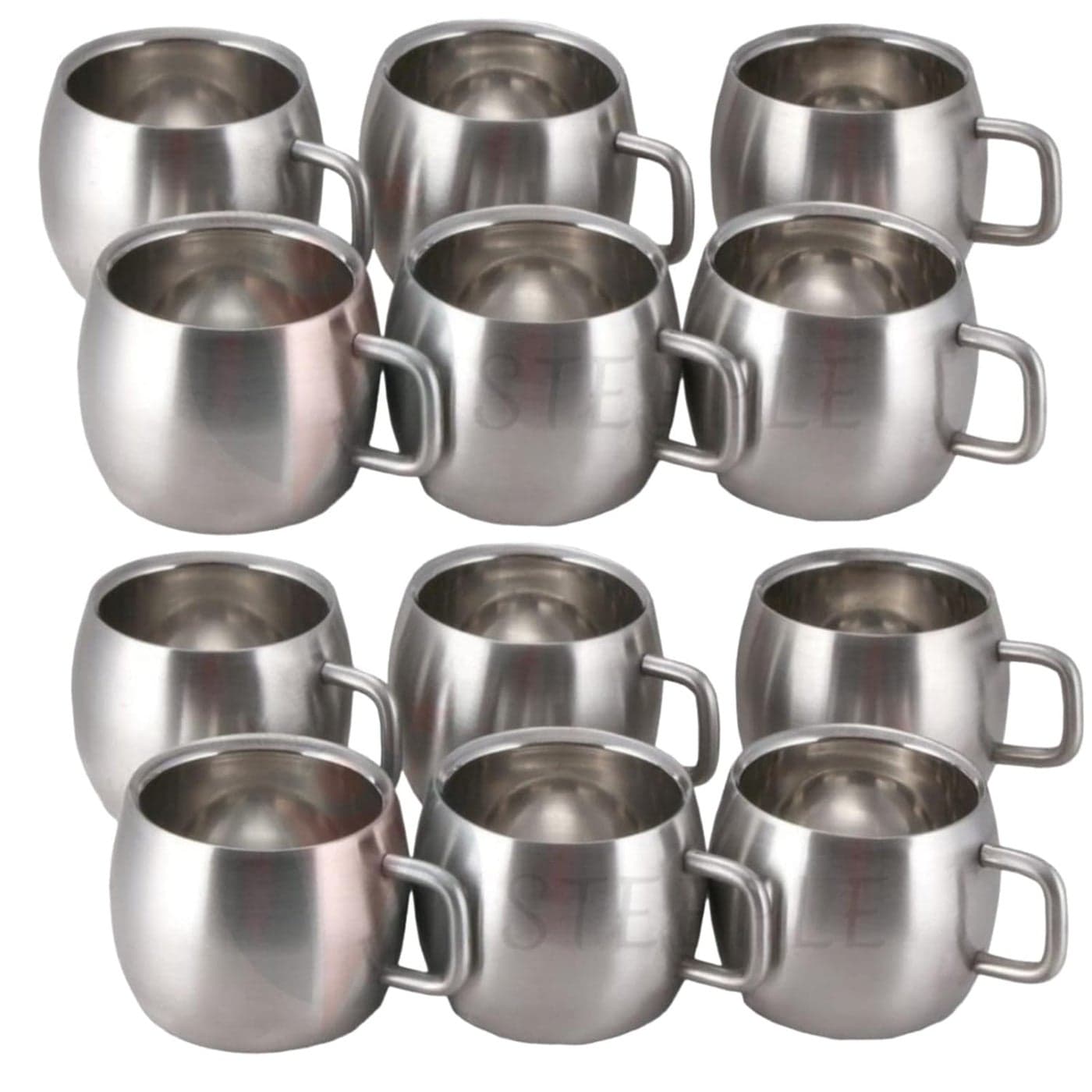 STEEPLE Stainless Steel Tea Cups Set Of 12 Coffee Mug Apple Shape Chai Set Steel Double Wall Pack Of 12 Silver 100 milliliter