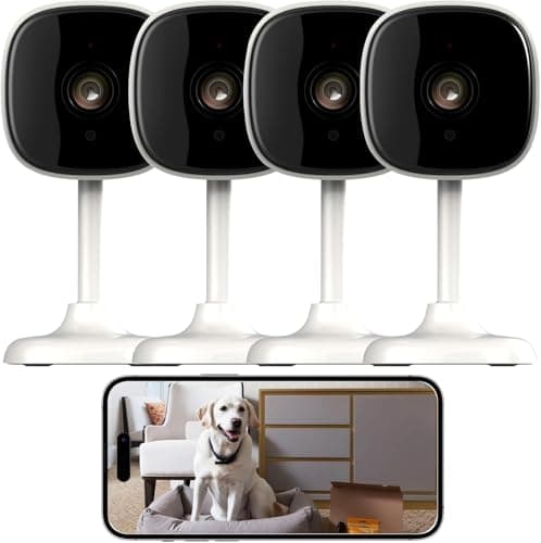 AMOROM Indoor Security Wired Cameras, Home Security Cameras, 2.4GHz WiFi Cameras, Motion Detection, Two-Way Audio, Night Vision, Phone App Control, Works with Alexa & Google Home, 4 Packs
