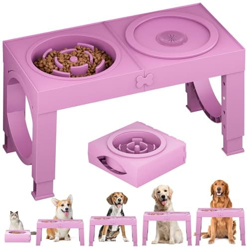 XIAZ Elevated Dog Bowls Large Breed Raised Dogs Bowl Stand Large/Medium Sized Dog Slow Feeder Dogs Bowls Food Water Stands 5 Heights Adjustable 9/11/12/14in Pet Feeder Dish Station